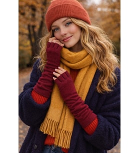 Angora Karışımlı Parmaksız Kadın Eldiven – Yumuşak & Şık (Bordo)
