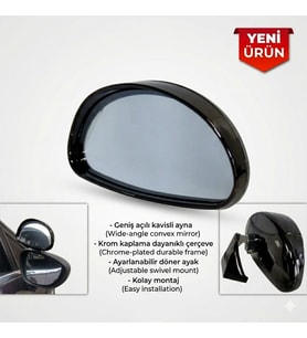Siyah Yeni Model Kör Nokta Ayna Sürücü Kursu Eğitmen Ayna Üstü Dış Ilave Ayna Ebatı:14x7,5 Cm