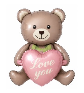 Love You Kalpli Ayıcık Oturan Folyo Balon