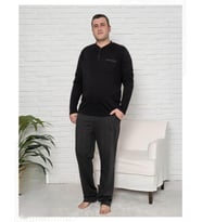 Pijamoni Erkek Battal Düğme Yaka Penye Uzun Kol  Pijama Takımı 6720/17 - 1 Adet (Siyah)