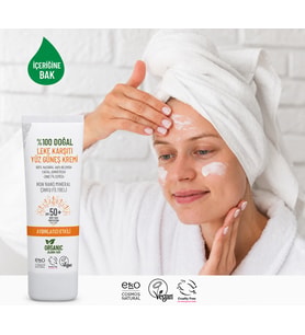 %100 Doğal Leke Karşıtı SPF 50+ Yüz Güneş Kremi