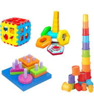Kiki Bebeğimin İlk Oyuncakları 4'Lü Set Eğitici Oyuncak Bultak Halka Puzzle Kule
