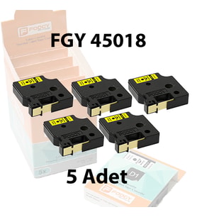 Foogy Dymo D1 Muadili Etiket Plastik Sarı - 12 mm x 7 mt - 45018 - Eko Paket 5 li