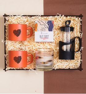 Premium Kahve Keyfi ve Mum Işığı Hediye Kutusu French Press + Kupa + Mum + Kahve