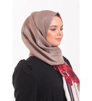 Çiçekli Desen Pavia Seri Şal Eşarp Askısı ile Birlikte 90X200 cm Bej Gülkurusu-9