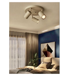 Üçlü Mat Bej Krem Renk 3'lü Hareketli Led Spot Tavan Avize Os ram LED Ampullü GU10 Duy Ampül Renk Seçenekli 2700K sarı 3000K günışığı 4000K ılık beyaz 6500K beyaz Modern Led Spot Lamba