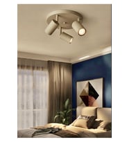 Üçlü Mat Bej Krem Renk 3'lü Hareketli Led Spot Tavan Avize Os ram LED Ampullü GU10 Duy Ampül Renk Seçenekli 2700K sarı 3000K günışığı 4000K ılık beyaz 6500K beyaz Modern Led Spot Lamba
