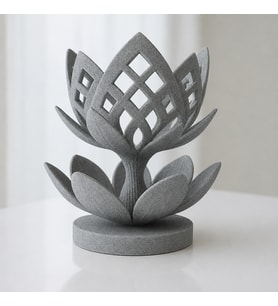 3D Baskı Lotus Çiçeği Mumluk - Dekoratif Tealight Mumluk-Gri