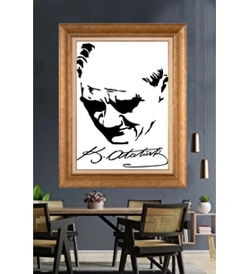 Altın Varaklı Çerçeveli Paspartulu Atatürk Tablo DC1324 (Gold)
