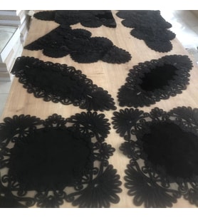 Salon Takımı Çeyizlik Siyah Runner Set 7 Parça Kadife Ranır Masa Konsol Sehpa Örtüsü Palmiye