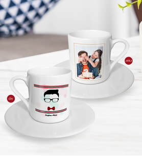 BK Gift Kişiye Özel Babalar Günü Hediyesi Fotoğraflı Türk Kahvesi Fincanı-89 (Beyaz)