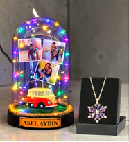 Sizlere Özel Renkli Led Işıklı Fanus ve Gerçek Ametist Taşlı Lotus Kolye (Model 7)