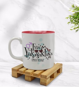 BK Gift Kişiye Özel Evin Yakışıklısı Tasarımlı İçi Kırmızı Renkli Kupa Bardak Model 2