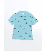 LCW Kids Mavi Polo Yaka Baskılı Pike Erkek Çocuk Tişört
