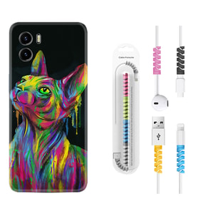 Vivo Y15S Y32 Y33S Y51 Y53S Kılıf Kablo Koruma Spiral Silikon Color Cat 1754