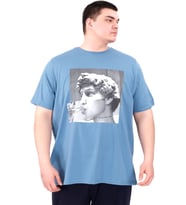 Mode XL Büyük Beden Erkek T-Shirt Bisiklet Yaka STATUE U25027 Mavi
