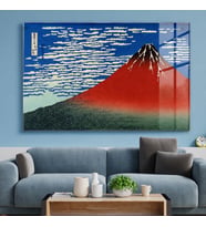 Hokusai Red Fuji Fine Wind Clear Morning Japon Sanatı Temperli Cam Dekoratif Duvar Tablosu