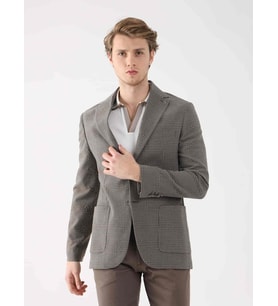 Dufy Kahverengi Erkek Slim Fit Ekose Desenli Mono Yaka Ceket - 95400