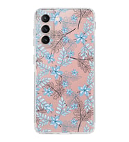 Samsung Galaxy S21  Kamera Korumalı Kapak Floral Mavi Tasarımlı  Şeffaf  Kılıf