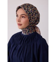 Geometrik Desen %100 Twill İpek Eşarp BE03