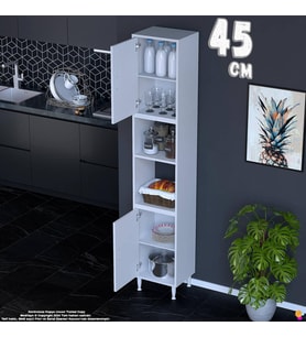 Eliusta Bade 45 cm 2 Kapaklı Açık Raflı Çok Amaçlı Mutfak Kiler Dolabı Banyo Dolabı Boy Dolabı 45x213x32 cm