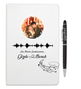 Sevgililer Gününe Özel Fotoğraflı Kişiye Özel Defter Ve Tükenmez Kalem Hediye Seti (Beyaz)