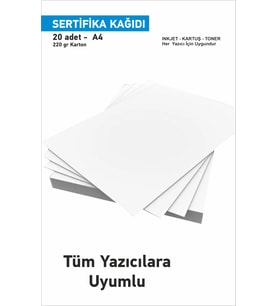 Kartuşlu Mürekkepli Tüm Yazıcılara Uygun 20 Adet Kalın Sertifika Vb Için 220 Gr Kağıt