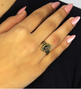 Doğal Taş Labradorit Doğal Taşlı Antik Model Kadın Ayarlanabillir Yüzük euy78lbt