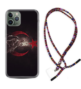 Apple iPhone 11 12 13 14 Pro Max Kılıf Boyun Asklı Rasta Silikon Kurt ve Ay Yıldız 1403