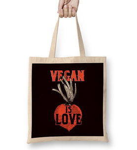 Vegan Is Love Vegetarian Veganism Animal Rights Veggie Food Bez Çanta Uzun Saplı