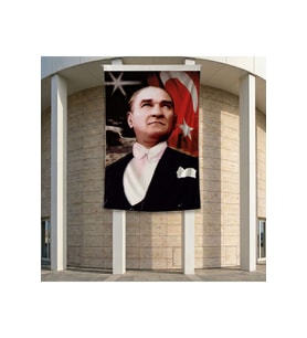 Ay Yıldızlı Bayrak Atatürk Portresi Poster Bayrak Premium Raşel Kumaş ATA15 2x3m
