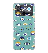 PrintiFy Xiaomi Poco C40 ile Uyumlu 1mm Slim Fit Nazar Boncuğu 2 Baskılı Şeffaf  Kılıf