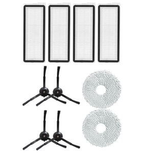 Roborock QRevo Pro Uyumlu 4 Adet Hepa Filtre 4 Adet Siyah Yan Fırça 2 Adet Mop Fiber Paspas