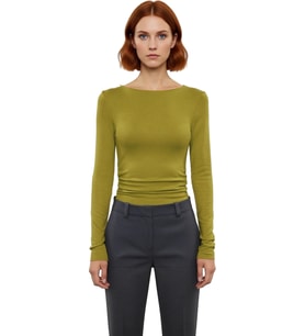 Stil Kadın Fitted Vücuda Oturan Büzgü Drape Detaylı Esnek Bluz Crop Örme Slim Kalıp Düşük Kol