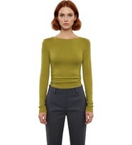 Stil Kadın Fitted Vücuda Oturan Büzgü Drape Detaylı Esnek Bluz Crop Örme Slim Kalıp Düşük Kol