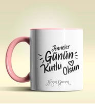 Kişiye Özel Anneler Günü Kutlu Olsun 3 Temalı Pembe Kupa Bardak (Pembe)