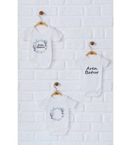 Pia Baby Premium %100 Pamuk İsme Özel Organik Baskılı Üçlü Set Çıtçıtlı Bebek Body Zıbın Modelleri 5009-18 (Ekru)