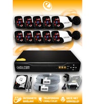 ELITCAM 10 Kameralı Panda 10 Dış Kamera Set 320 GB HDD Full HD Gece Görüşlü Güvenlik Kamerası Sistemi