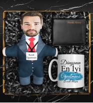 Öğretmenler Gününe Özel Kişiye Özel Peluş Oyuncak & Kişiye Özel Tasarım Kupa & Cüzdan Hediye Seti (Mavi)