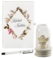 Kişiye Özel Öğretmene Hediye Defter ve Işıklı Melek Fanus Hediye Seti