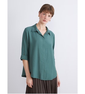 LCWAIKIKI Classic Yeşil Büyük Beden Gömlek Yaka Dokulu Oversize Bluz