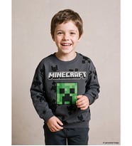 LCW Kids Antrasit Minecraft Baskılı Erkek Çocuk Sweatshirt