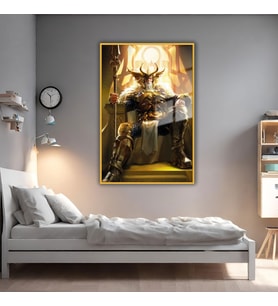 Metal Çerçeveli Temperli Cam Tablo Film Karakteri Odin Portresi (Gold)