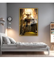 Metal Çerçeveli Temperli Cam Tablo Film Karakteri Odin Portresi (Gold)