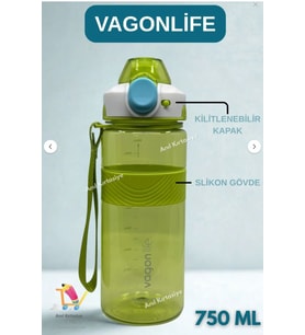 Vagonlife TRİTAN 750 ML MATARA BİLEK ASKILI-KAYDIRMAZ SLİKON GÖVDE (Yeşil)