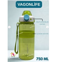 Vagonlife TRİTAN 750 ML MATARA BİLEK ASKILI-KAYDIRMAZ SLİKON GÖVDE (Yeşil)