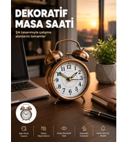 Retro Tarz Bronz Dekoratif Masa Saati Metal Gövde Yüksek Sesli Alarm