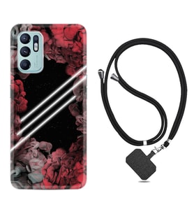 Oppo Reno 6 Kılıf Silikon Boyun Askılı İpli Desenli Silikon Flowers Line 1732