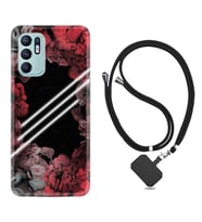 Oppo Reno 6 Kılıf Silikon Boyun Askılı İpli Desenli Silikon Flowers Line 1732