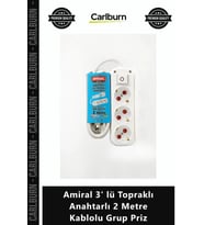 Özel Üretim Beyaz Uzatma Kablosu Güçlü Amiral 3' lü Topraklı Anahtarlı 2 Metre Kablolu Grup Priz